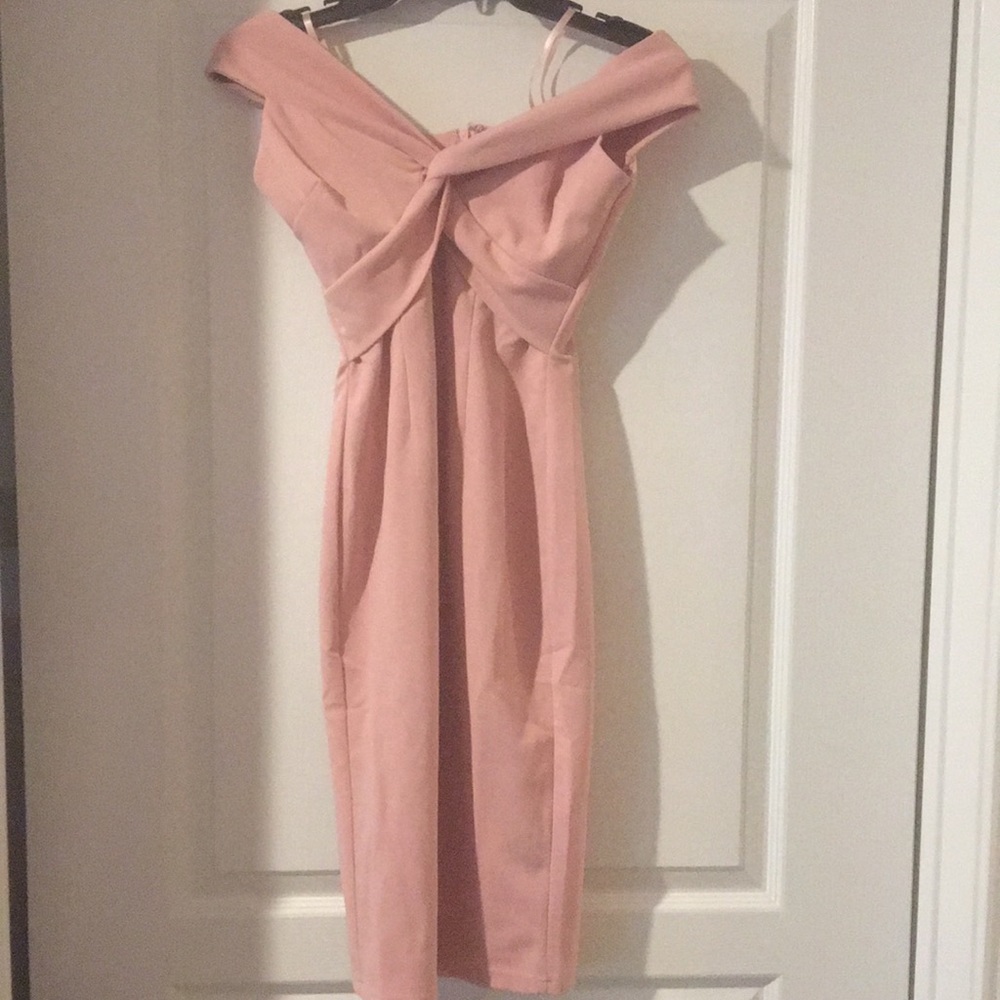 Blush pink off the shoulder bodycon dress - Picture 1 of 2